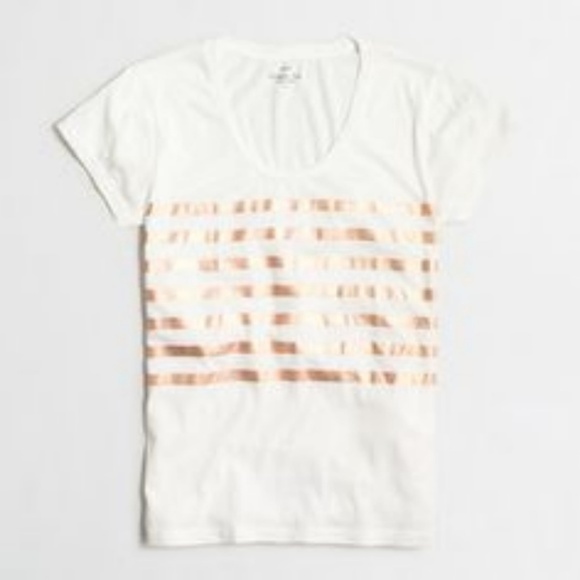 JCrew Metallic Striped Collector Tee Rose gold SZ Small - Picture 1 of 5